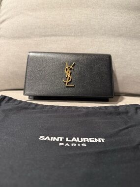 Saint Laurent Black Leather Wallet with Gold YSL Logo